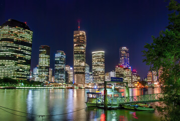 Naklejka premium Brisbane night city skyline and river reflections - Queensland, Australia