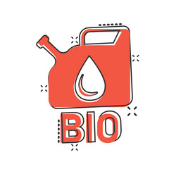 Gasoline canister icon in comic style. Petrol can cartoon vector illustration on white isolated background. Fuel container splash effect sign business concept.