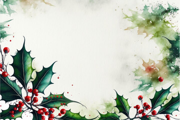 Fototapeta premium Christmas Background, Holly. Floral arrangement of holly. Abstract Art, Digital Illustration