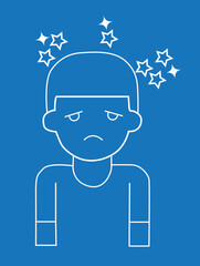Dizziness icon, little boy feeling dizzy icon blue vector