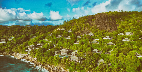 Mahe', Seychelles. Amazing aerial view from drone on a sunny beautiful day