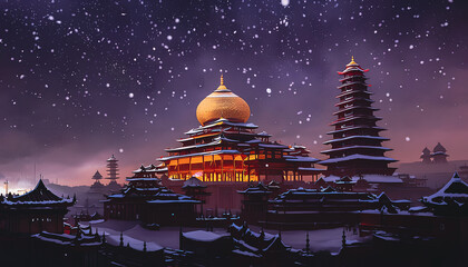 Illustration with a temple in India, Delhi.