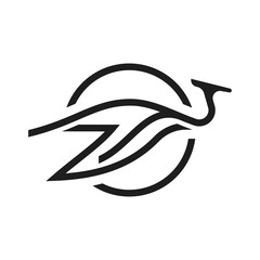 Abstract flying heron or stork logo.