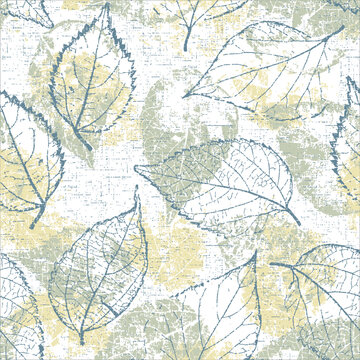 seamless pattern of dry leaves with veins, photography textured green with yellow leaf background.