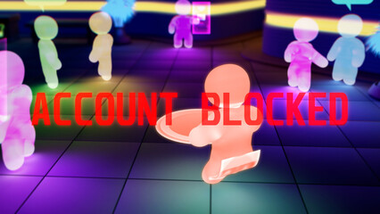 game or metaverse user gets account blocked message - industrial 3D rendering