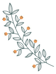 Floral print element. Yellow flowers blooming branch
