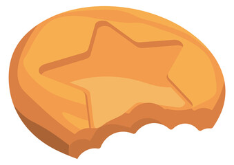 Bited cookie. Sweet crispy snack cartoon icon