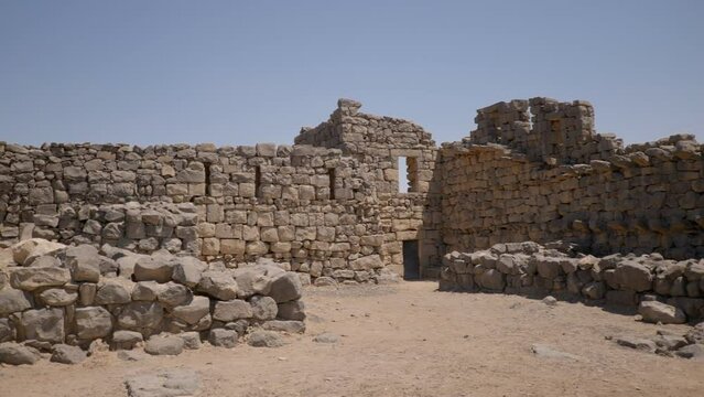 Courtyard and Basalt Walls of Qasr al Azraq (Blue Fortress), a large fortress located in eastern Jordan.&nbsp;