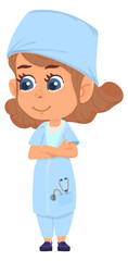 Girl in medical uniform. Doctor or nurse profession. Cartoon character
