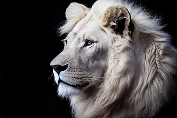 white lion in portrait black background - obrazy, fototapety, plakaty