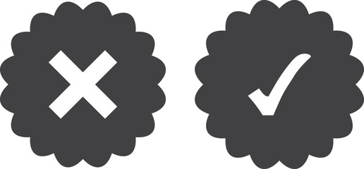 Approve and not approve icon, checkmarks and crosses icon black vector