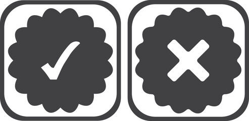 Approve and not approve icon, checkmarks and crosses icon black vector