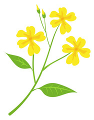 Fototapeta premium Yellow flowers on green branch. Cartoon floral icon