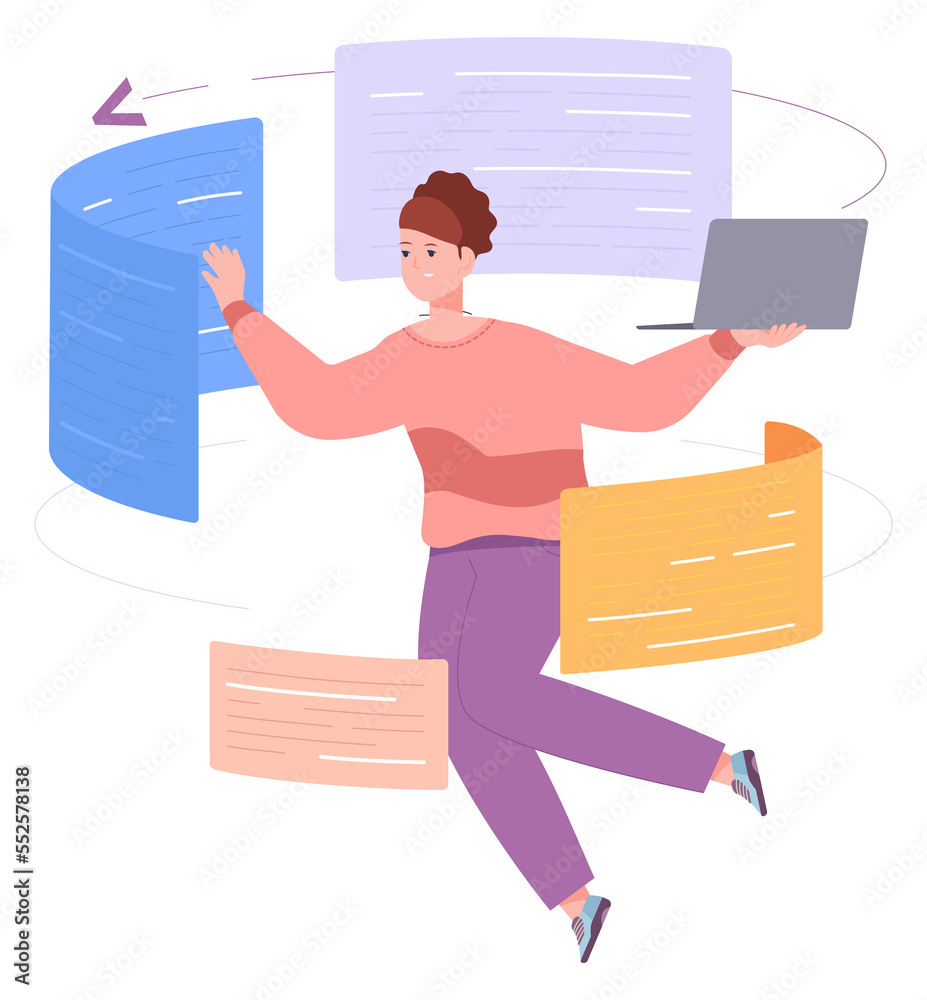 Poster female programmer working. software development engineer character