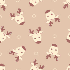 Christmas reindeer face doodle cartoon pattern