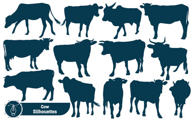 Collection of Cow Silhouettes in different poses