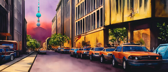 Fototapeta na wymiar This painting depicts a atmospheric street. Generative AI