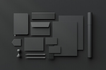 Black corporate branding stationary mockup scene creator