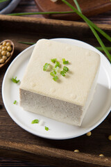  traditional food Raw Soy Tofu on wooden table