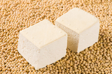  traditional food Raw Soy Tofu on soybean background
