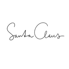 Autograph of Santa Claus. Calligraphic signature for Christmas cards, gifts, packaging, stickers, etc. Vector flat isolated illustration