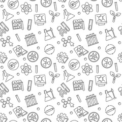 Chemistry and Science outline seamless pattern - Chemical vector background