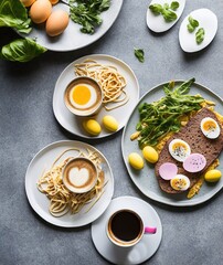 breakfast with coffee and eggs