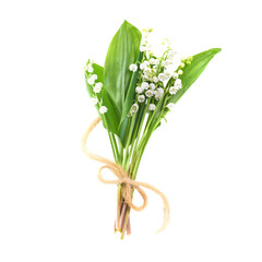 Bouquet of white flowers lilies of the valley isolated in PNG isolated on transparent background