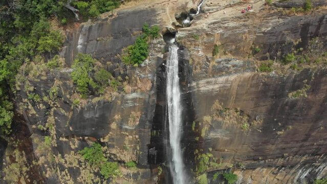 Diyaluma Falls, Kostanda, highest waterfall in Sri Lanka. Drone footage 4K
