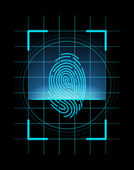 Fingerprint identification. Futuristic technology. Scan fingerprint, security or identification system concept, illustration. Biometric data design. Security system of thumb lines