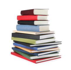 Stack of hardcover books isolated on white