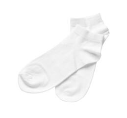 Pair of socks isolated on white, top view