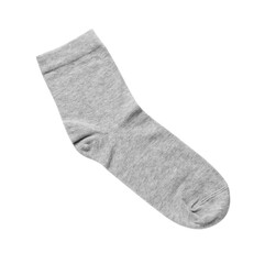 Grey sock isolated on white, top view