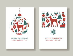 2 Card Set. Christmas Icon Design Card.