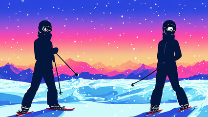 (Winter Sports) a dynamic image of people enjoying winter activities such as skiing, snowboarding, and ice skating