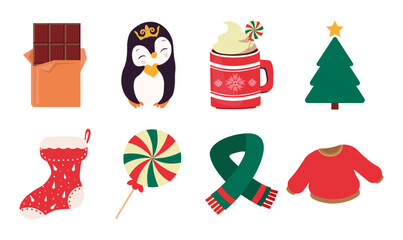 Christmas cute characters set .Vector Illustration