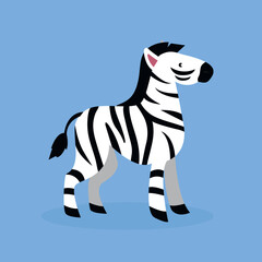 Fototapeta na wymiar Zebra with a black tail on a blue background
