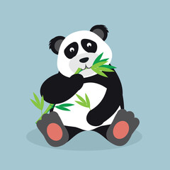 Sitting panda eats leaves - illustration