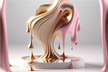 Pastel pink and gold flowing creamy liquid background