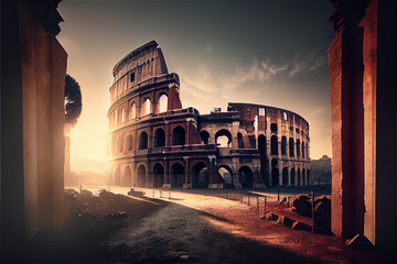 Roman coliseum, ruin, monument, site, tourism, architecture, italy, europe, landmark, history, arena, gladiator, - obrazy, fototapety, plakaty