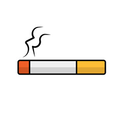 Flat design cigarette icon and smoke. Smoking. Vector.