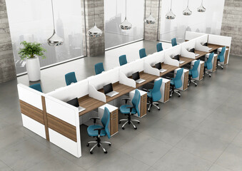 3d rendering empty office workstation partition interior 