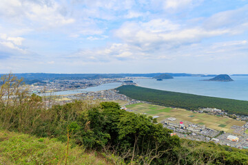 鏡山展望台から見た虹の松原と唐津湾「佐賀県」