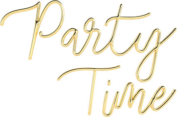 Party Time Golden 3D Metallic Thin Chrome Cursive Text Typography	