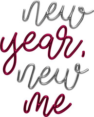 New Year New Me Silver And Viva Magenta 3D Metallic Thin Chrome Cursive Text Typography	