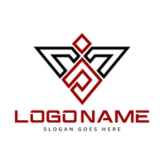 Triangular logo formed from the letters VMS. VMS letter bird logo on white background