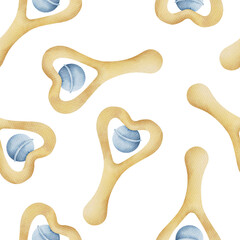 Watercolor Baby Kids Seamless Pattern with Rattle