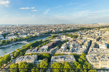 Aerial view of Paris and the Seine river in France