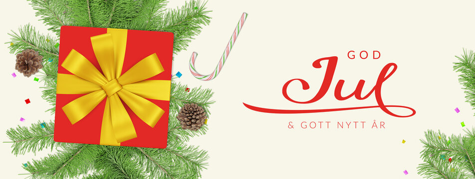 Merry Christmas and Happy New Year in Swedish (God Jul och Gott Nytt År). Christmas banner
