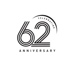62 years anniversary celebration logotype. elegant modern number gold color
